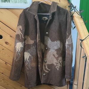 UNIQUE Horse Pattern Brown Button Cardigan Jacket